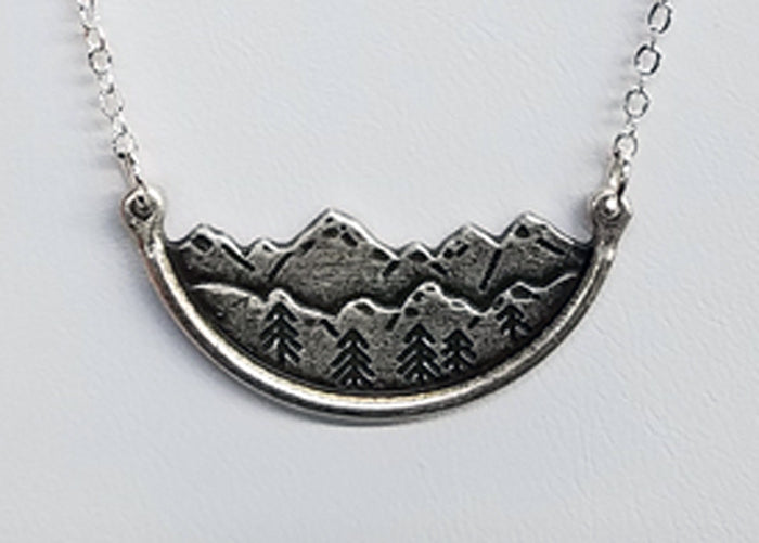 Mountains/Trees Scene - Half Circle Necklace