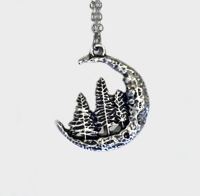 Moon Cutout w/ Trees Necklace