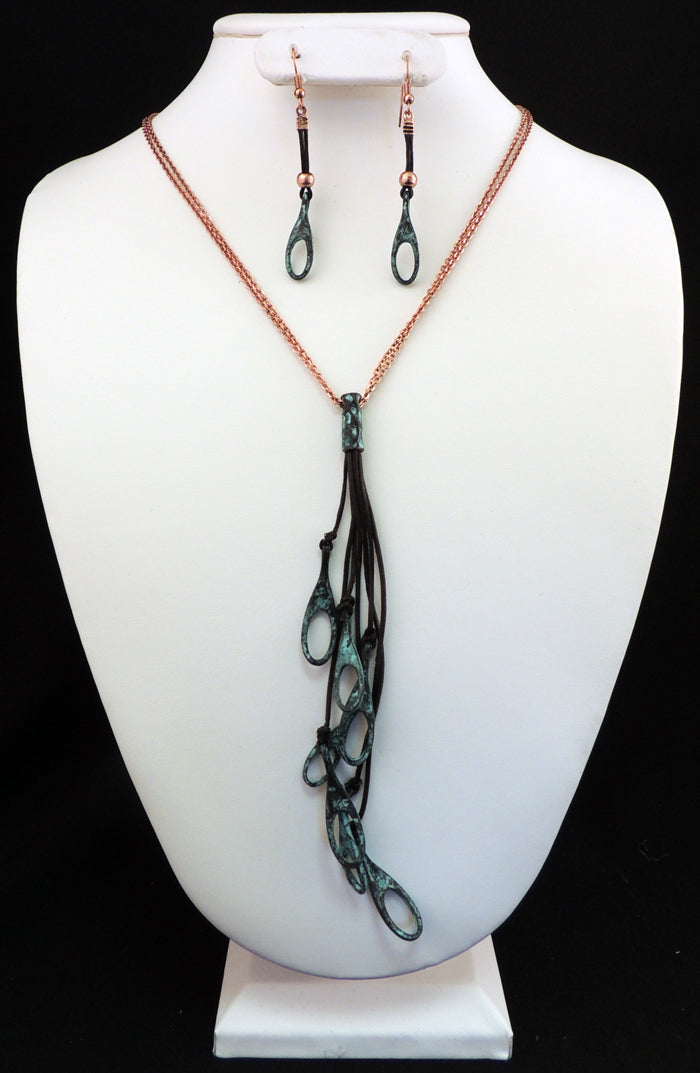 Cord w/ Metal Loop Pendants - Patina N/E Set