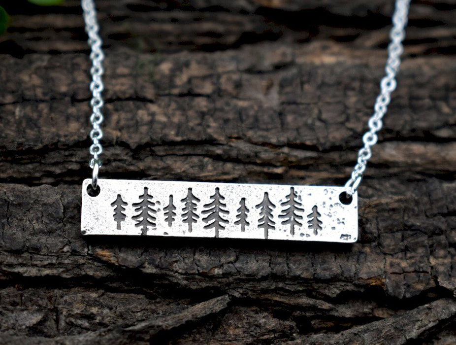 Trees Strip - Silver Necklace