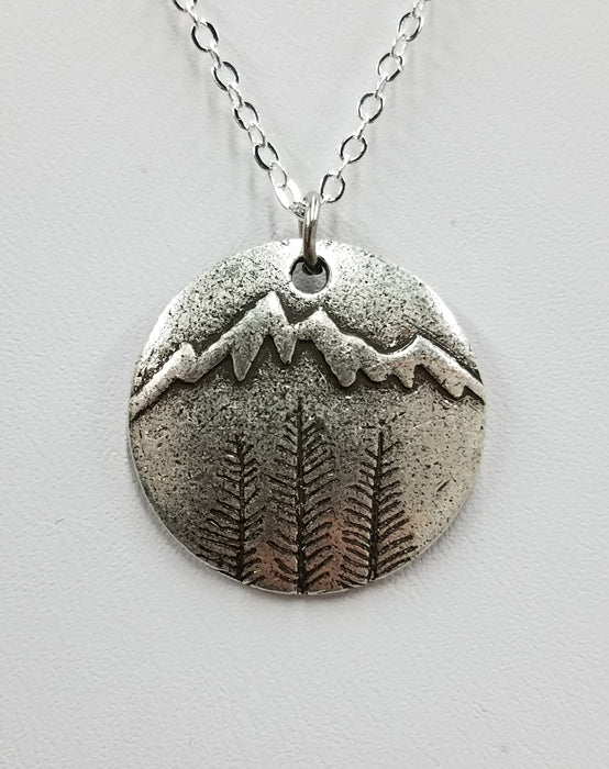 Snow Capped Mountains/Trees Necklace