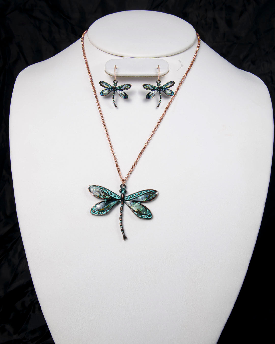 Dragonfly with Abalone - Patina N/E Set