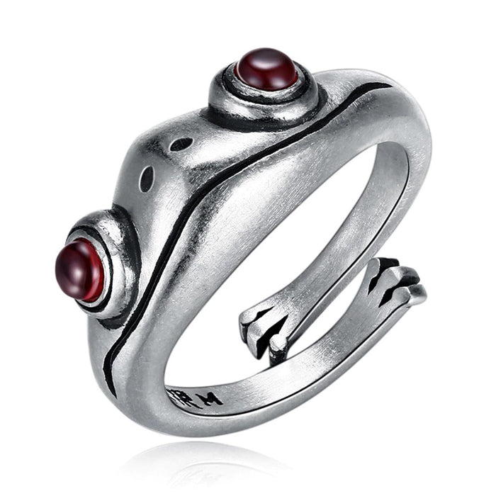 Silver Frog w/ Red Eyes Adjustable Metal Ring