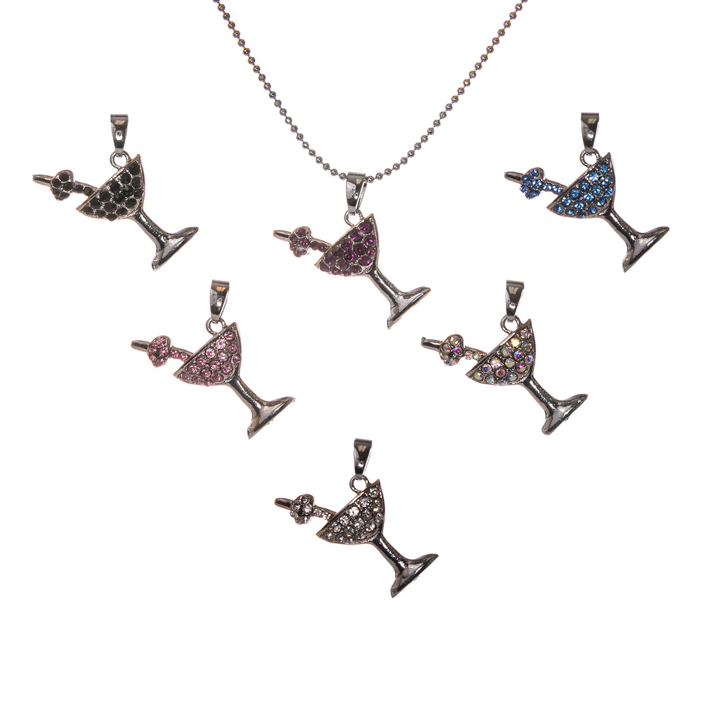 Martini Glass w/ Crystals Necklace