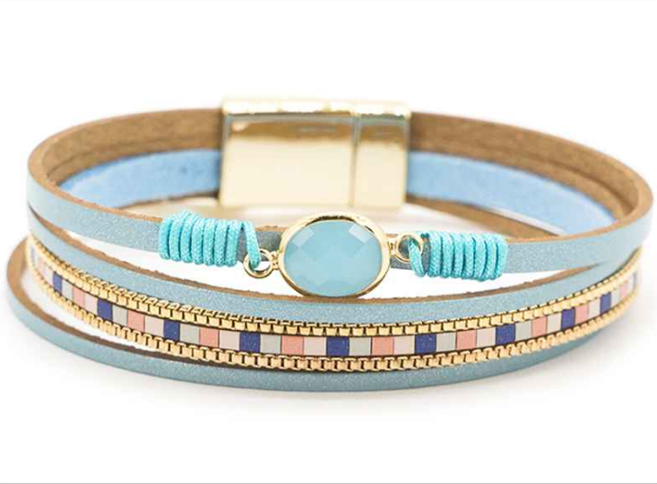 Four Strand Mosaic Strip Circle Stone Bracelet