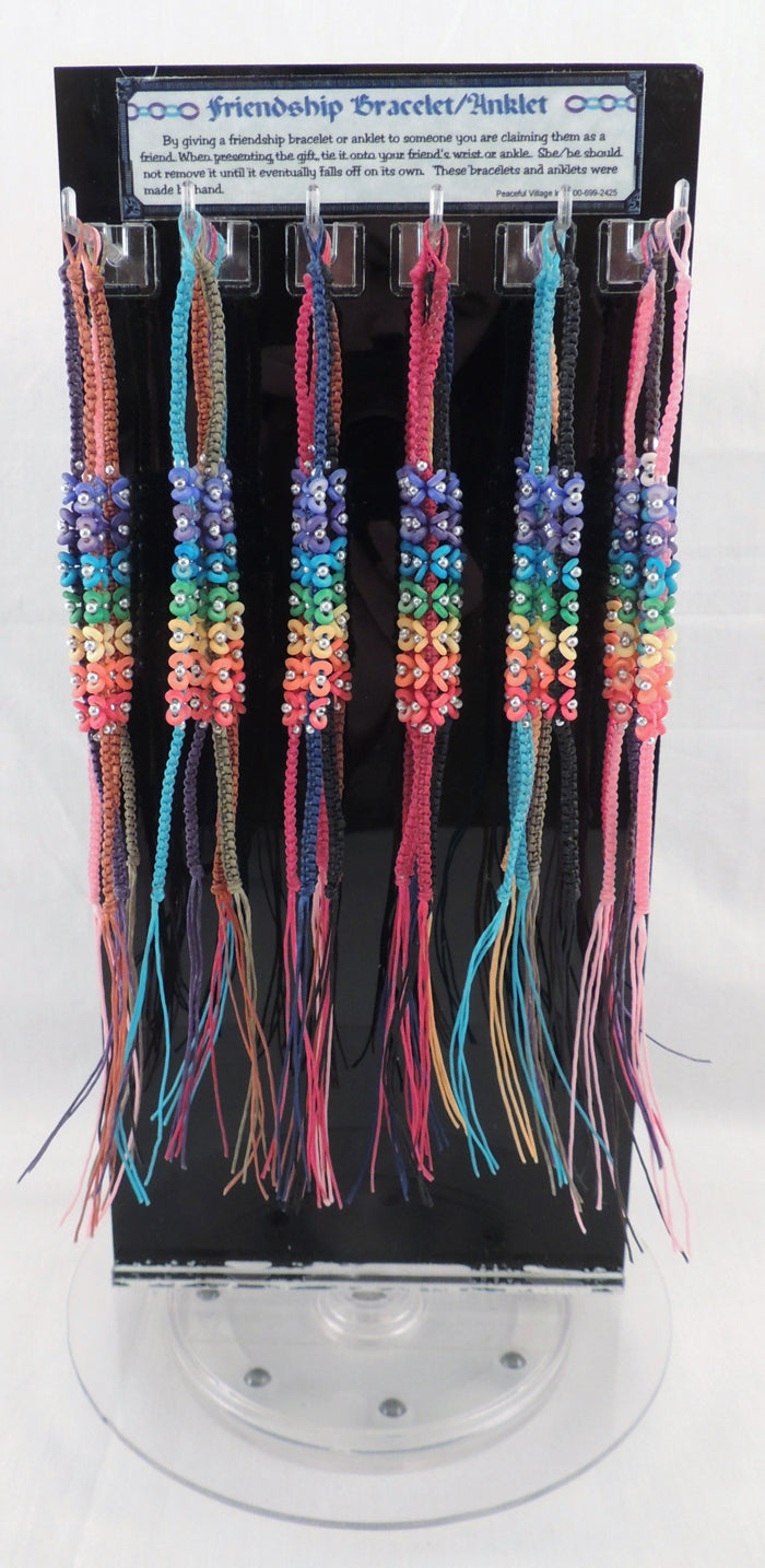 Nylon Double Rainbow Bead Tie On Bracelet