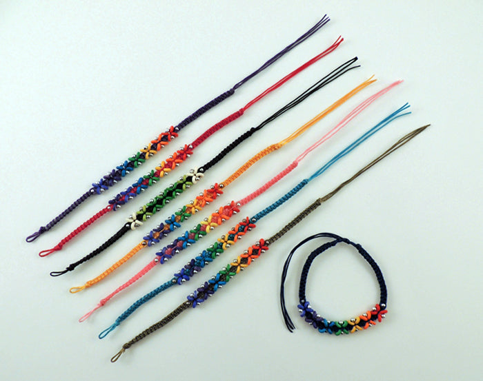 Nylon Double Rainbow Bead Tie On Bracelet