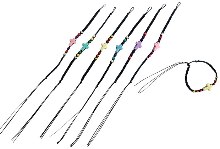 Nylon Colorful Cross w/ Beads Tie On Bracelet