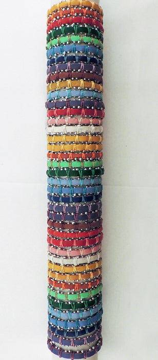 Leather/Cloth w/ Metal Silver Beads Adjustable Slider Bracelet