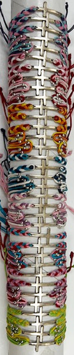 Woven Cord Multicolor Metal Cross Slider Bracelets