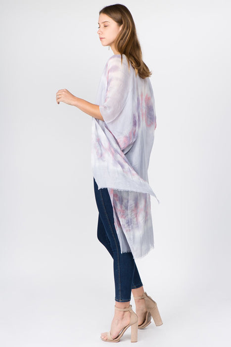 Gray Striped Tie Dye Kimono