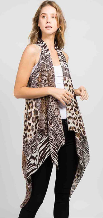 Brown Mixed Animal Print Shawl