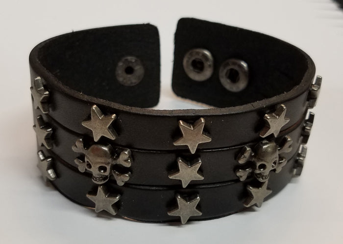 Wide Leather Mixed Design Snap Bracelet