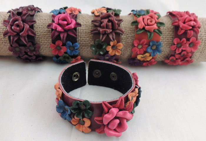 Leather Flower Bracelet
