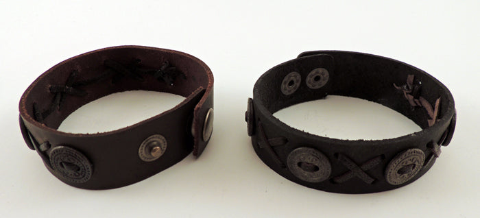 Leather w/ Metal Coins Bracelet