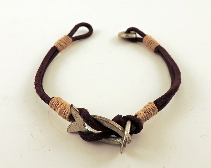 Leather w/ Metal Fish Bracelet