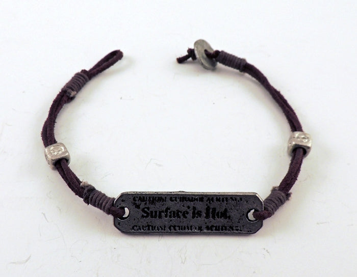 "Surface Is Hot" Metal Plate Leather Bracelet