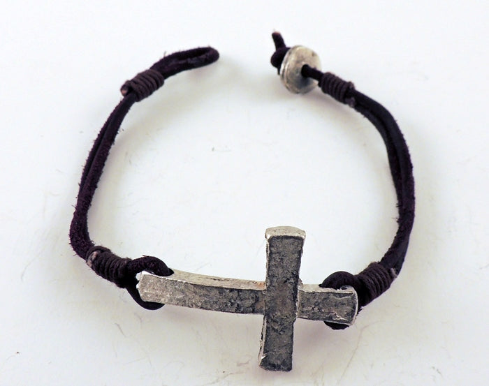 Long Metal Cross Leather Bracelet