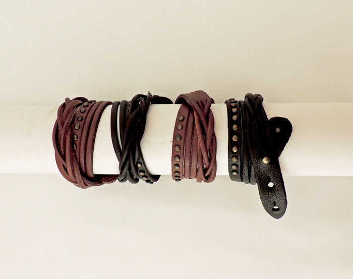 Metal/Braid Wrap Leather Bracelet