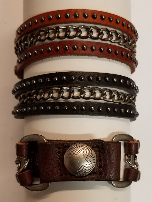 Leather/Chain Triple Band Bracelet