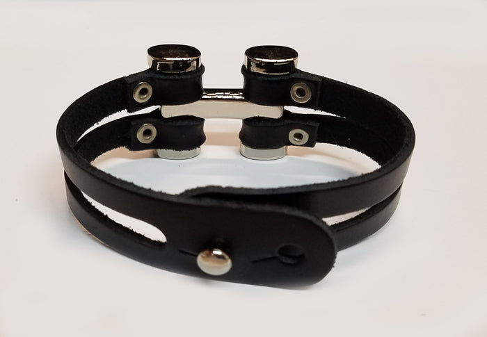 Double Strand w/ Metal H Leather Bracelet