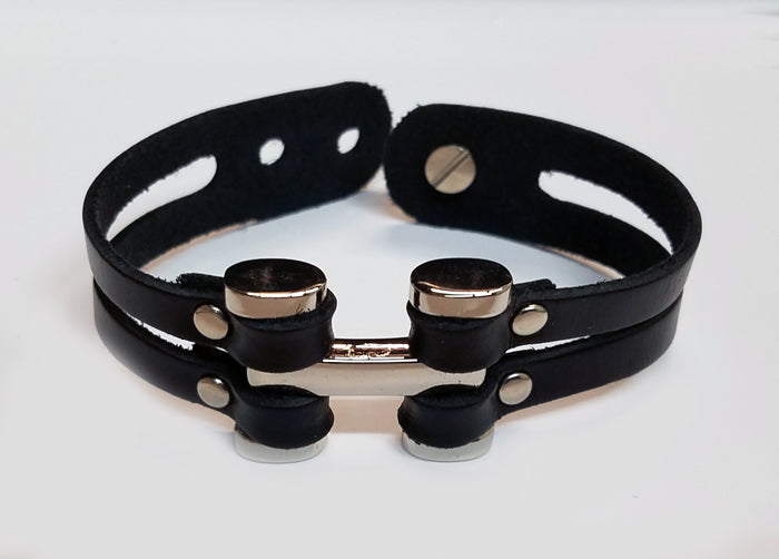 Double Strand w/ Metal H Leather Bracelet