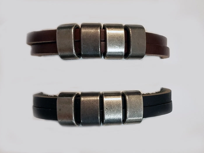 Double Strand Four Metal Beads Leather Bracelet