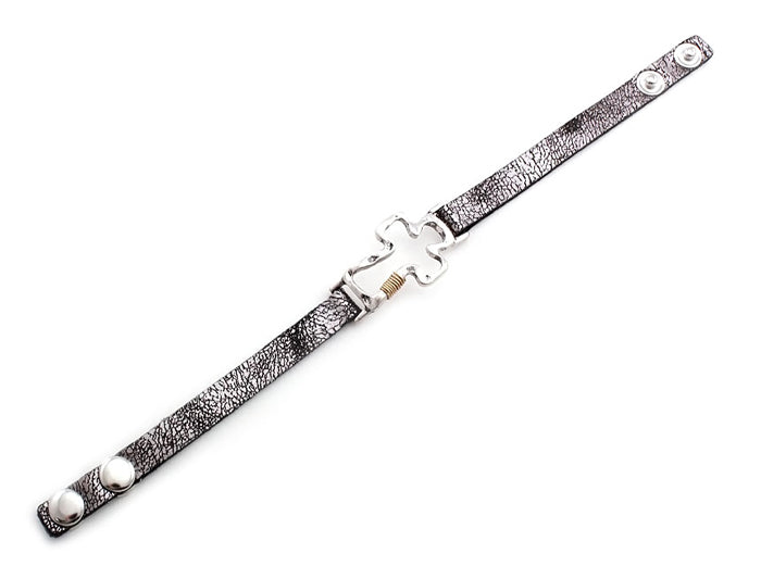Silver Cross Leather Bracelet