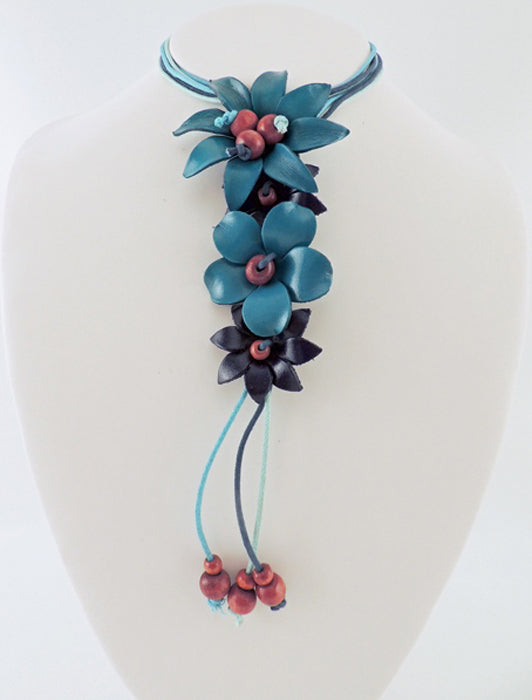 Pointed Flower Leather Necklace