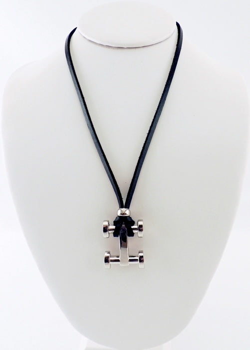 Stainless H Pendant Leather Necklace