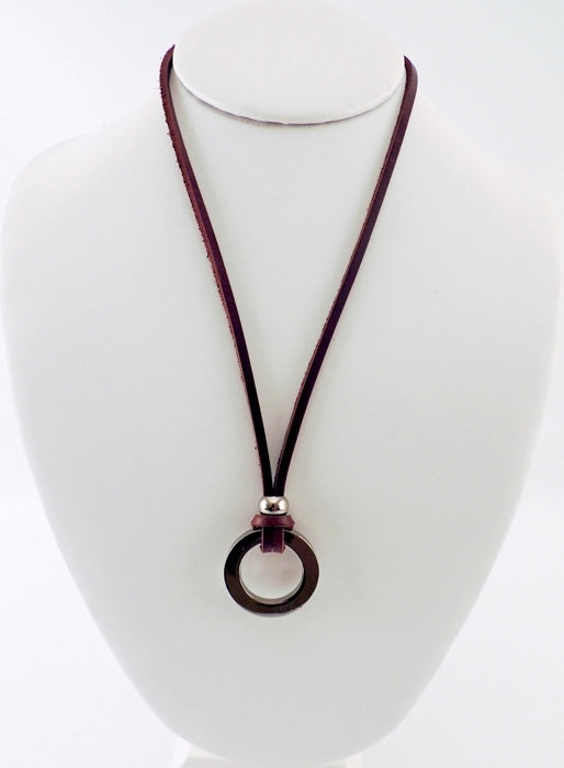 Stainless Circle Leather Necklace