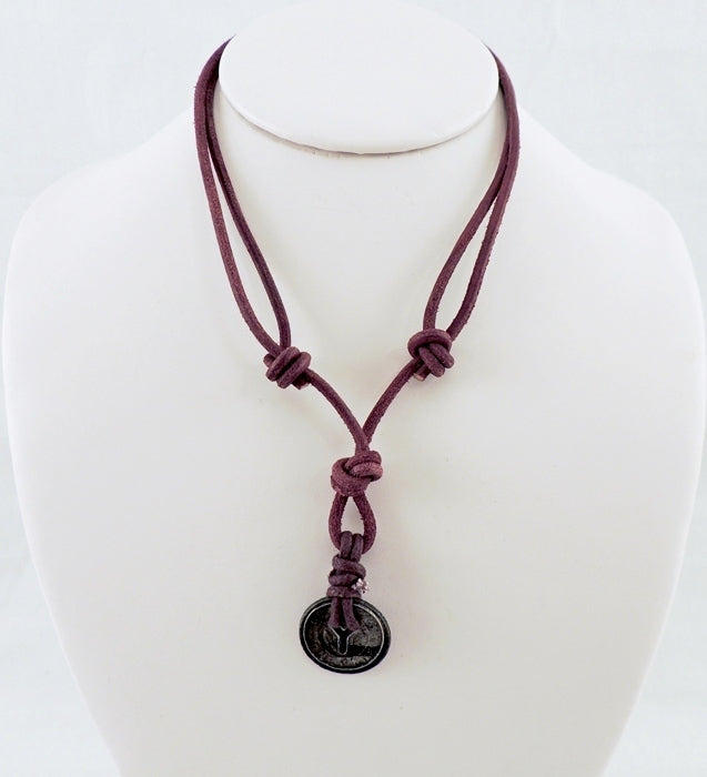 Double Metal Token Leather Choker