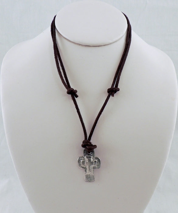 Pewter Triple Cross Pendant Leather Choker