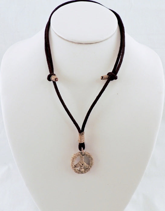 Hemp Wrapped Peace Sign Leather Choker