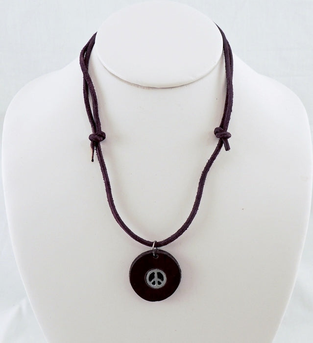 Peace Sign Insert Leather Choker