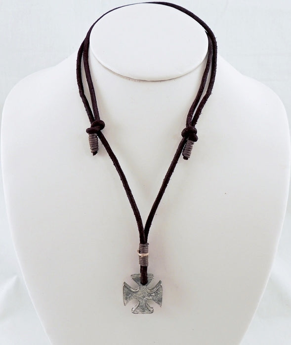 Pewter Cross Peandant Leather Choker