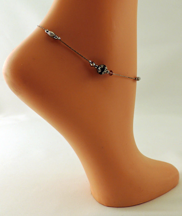 Crystal Circle Beads Adjustable Metal Ankle Bracelets