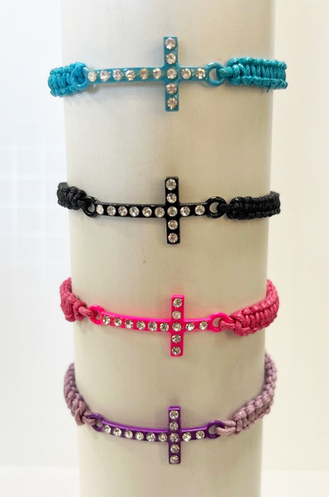 Crystal Cross Wide Braid Bracelet