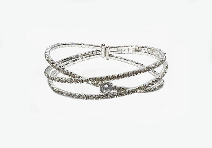 Crystal Triple Strand w/ Square Cuff Bracelet