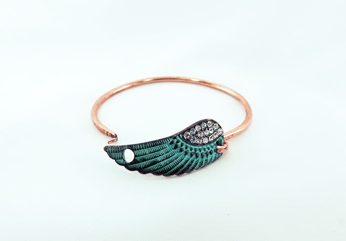 Patina Wing w/ Crystals Cuff Bracelet
