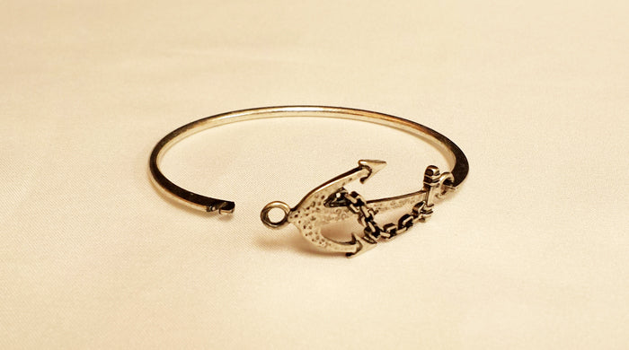 Silver Metal Anchor Cuff Bracelet