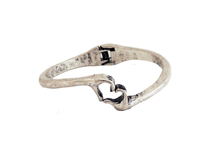 Silver Heart Shaped Hands Hinge Bracelet
