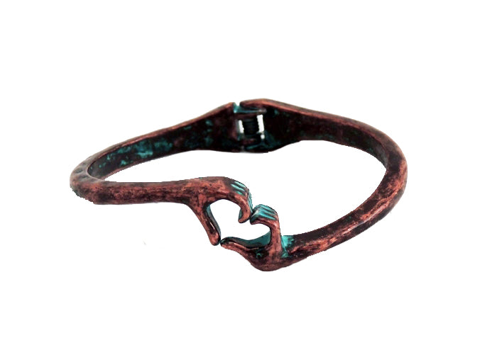Patina Heart Shaped Hands Hinge Bracelet