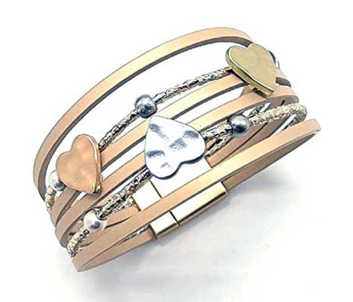 Six Strands Metal Hearts/Beads Bracelet