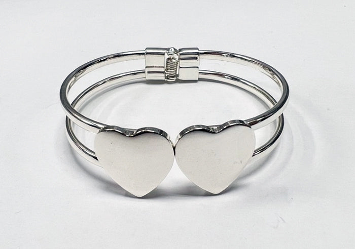 Silver Double Heart Hinge Bracelet