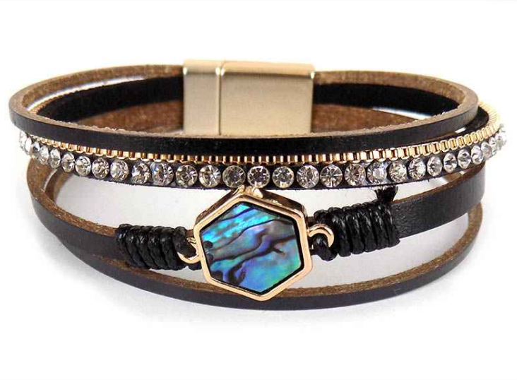 Four Strand Abalone Hexagon Bracelet