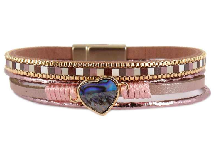 Four Strand Abalone Heart Bracelet