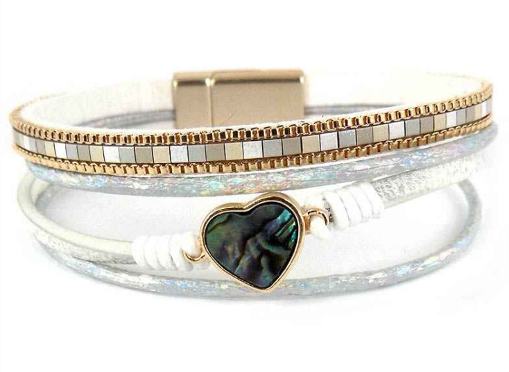 Four Strand Abalone Heart Bracelet