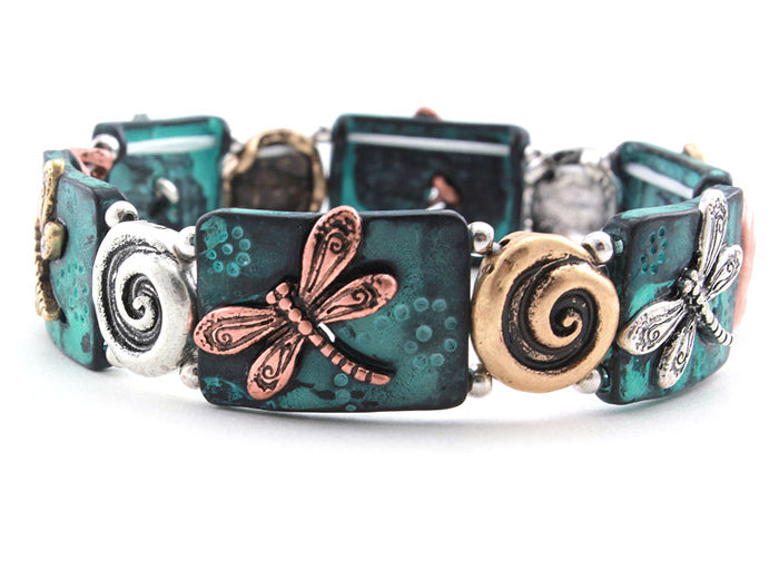 Dragonflies & Swirls Stretch Bracelet - Multipatina