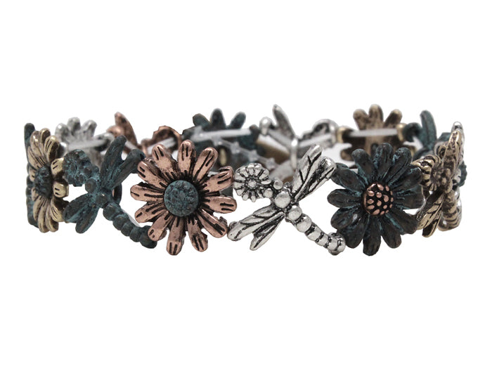 Sunflower/Dragonfly Stretch Bracelet - Multipatina
